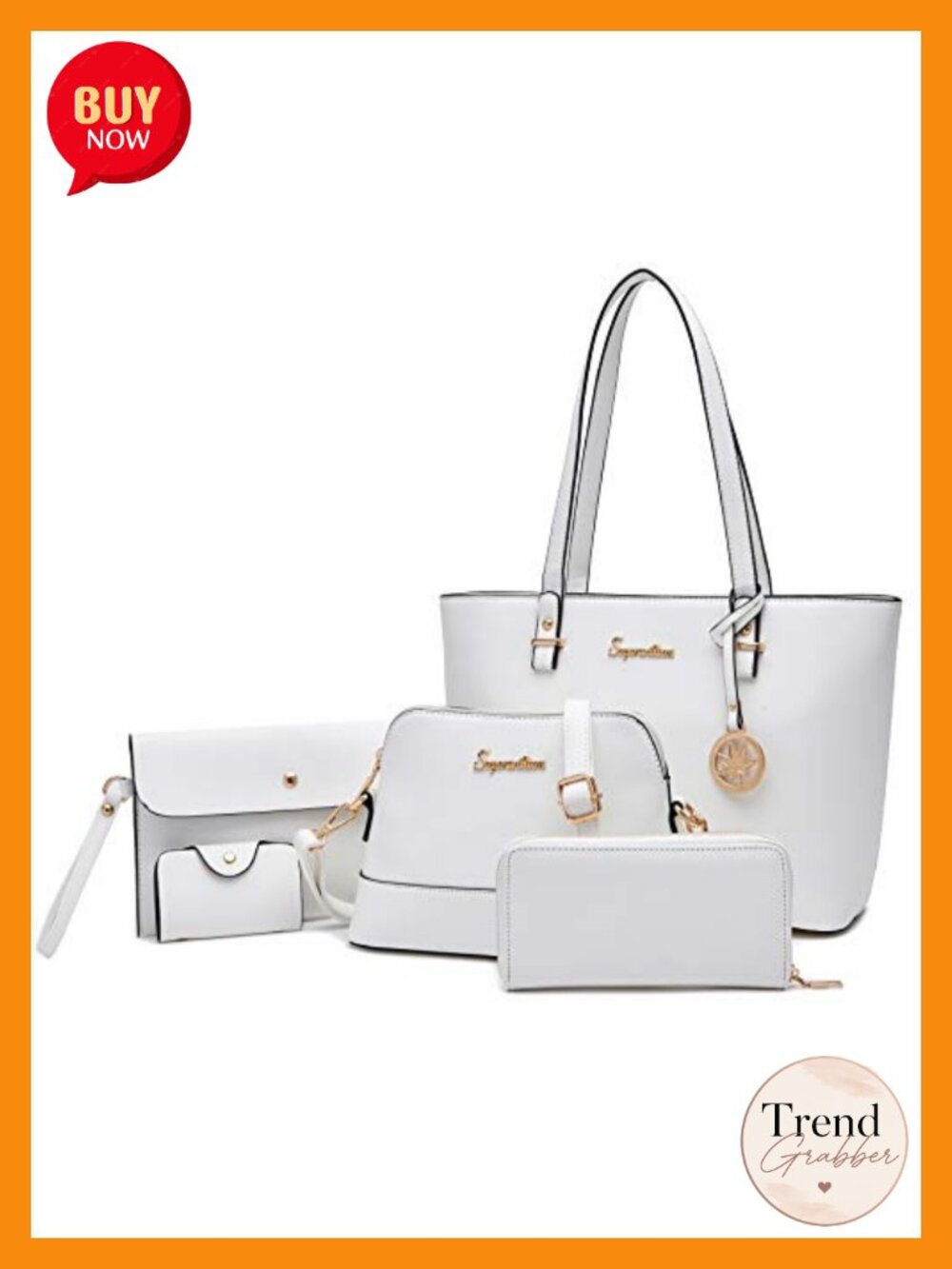 5-Piece PU Leather Satchel Set Tote Messenger Bag Wallet Clutch Card Holder